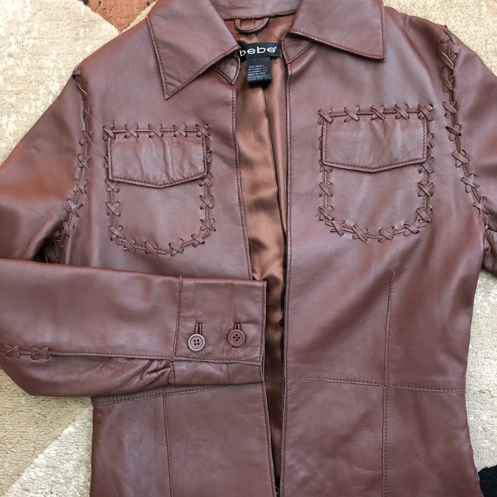 bebe genuine leather brown jacket small medium
